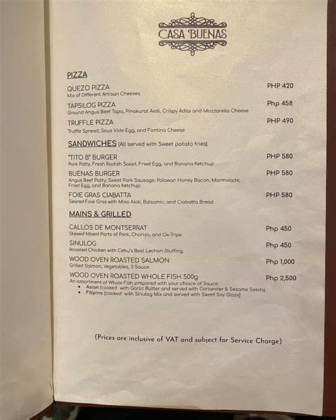Casa Buenas Menu Prices .